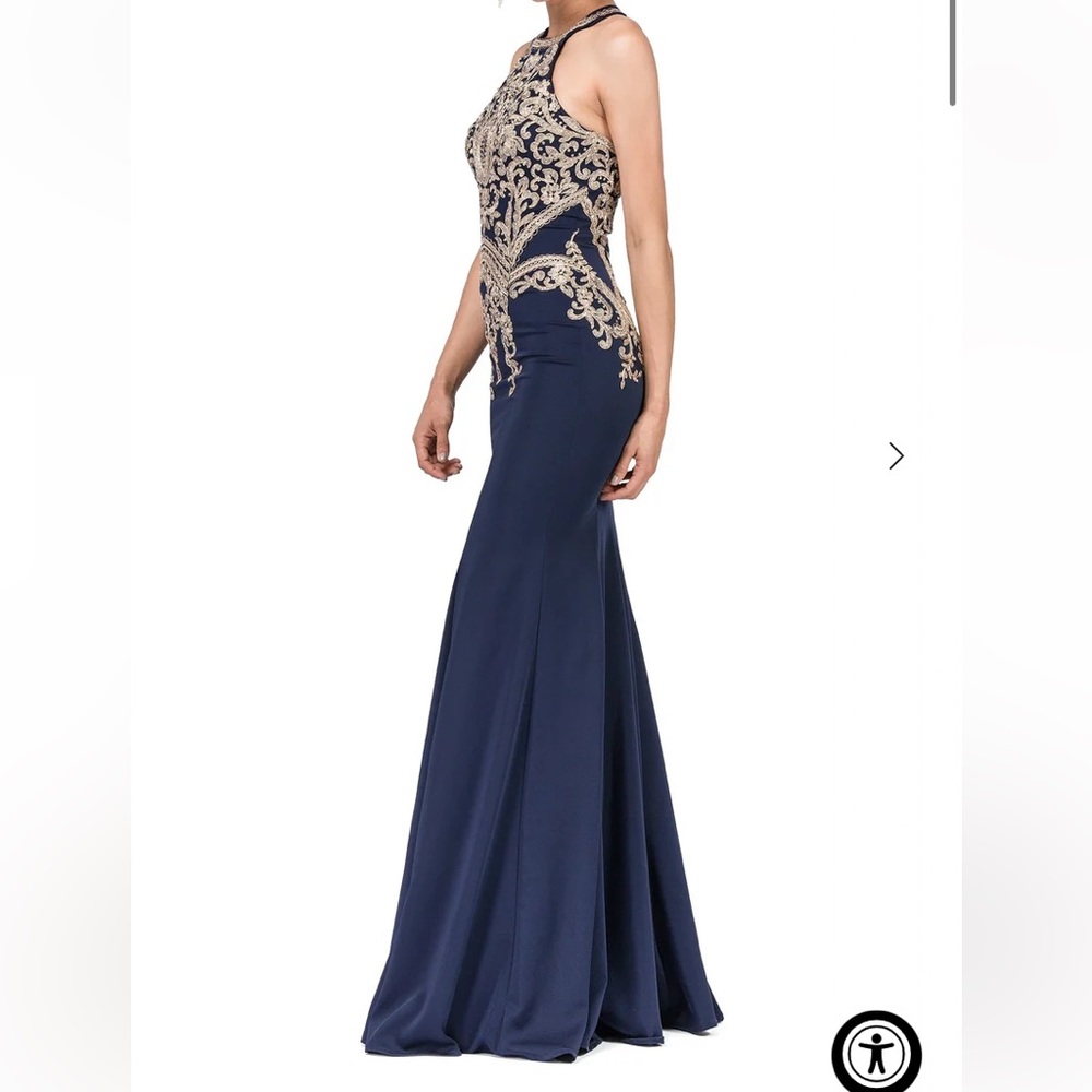 Navy and Gold Embellished Formal Maxi Dress - Prom, Formal, Ball